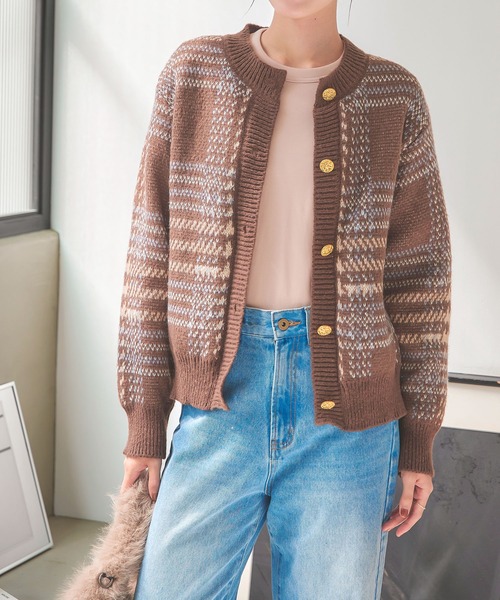 チェックジャケットライクニットカーディガン（カーディガン/ボレロ