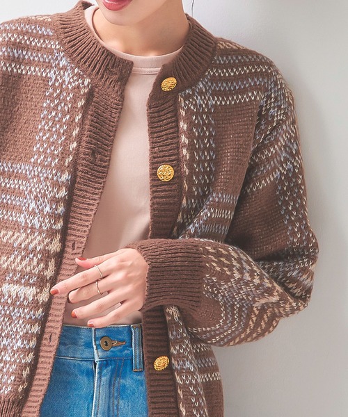 チェックジャケットライクニットカーディガン（カーディガン/ボレロ