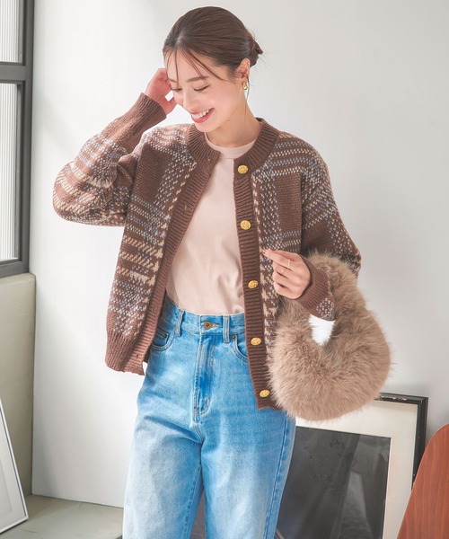 i+mu センソユニコ　チェック　リボン　シャツカーディガン チェックジャケットライクニットカーディガン（カーディガン/ボレロ