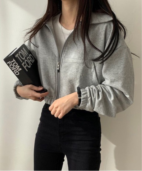 Teem Store(チームストア)の「ショート丈ジップスウェットブルゾン(スウェット・レディース・グレー/ブラック/アイボリー/グリーン・L/M)」の3枚目の写真