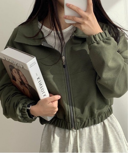 Teem Store(チームストア)の「ショート丈ジップスウェットブルゾン(スウェット・レディース・グレー/ブラック/アイボリー/グリーン・L/M)」の4枚目の写真