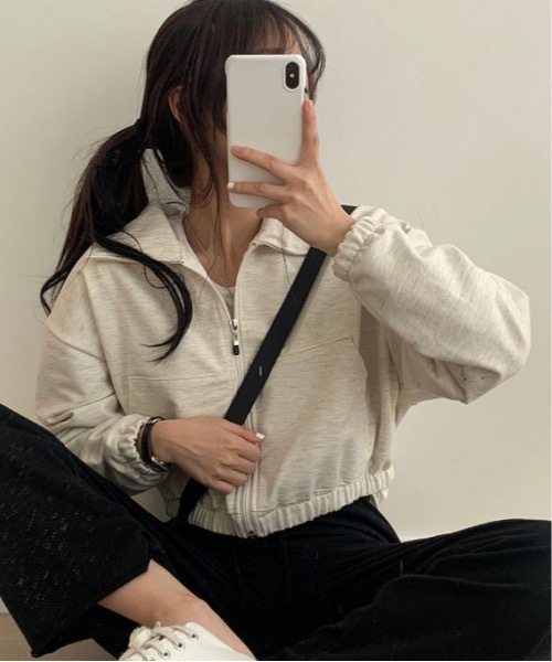 Teem Store(チームストア)の「ショート丈ジップスウェットブルゾン(スウェット・レディース・グレー/ブラック/アイボリー/グリーン・L/M)」の1枚目の写真