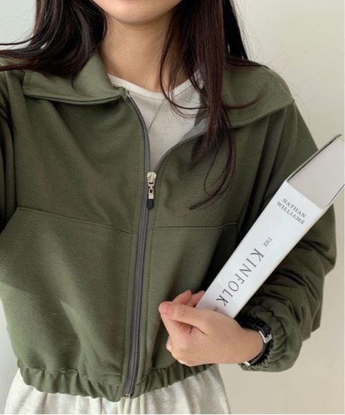 Teem Store(チームストア)の「ショート丈ジップスウェットブルゾン(スウェット・レディース・グレー/ブラック/アイボリー/グリーン・L/M)」の5枚目の写真