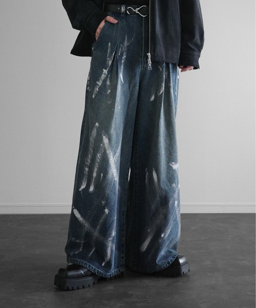 Foil Print Wide Denim Pants - 箔プリントワイドデニムパンツ