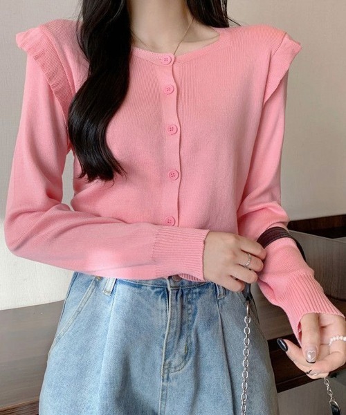 Miniministore(ミニミニストア)の「ニットカーディガン ショルダーフリル(カーディガン/ボレロ・レディース・ホワイト/ピンク/レッド/ミント/ブルー/ブラック/ベージュ・FREE)」の6枚目の写真