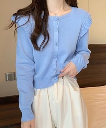 ニットカーディガン ショルダーフリル