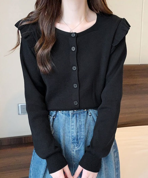 Miniministore(ミニミニストア)の「ニットカーディガン ショルダーフリル(カーディガン/ボレロ・レディース・ホワイト/ピンク/レッド/ミント/ブルー/ブラック/ベージュ・FREE)」の3枚目の写真