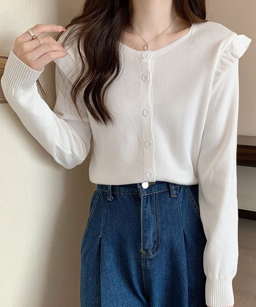 Miniministore(ミニミニストア)の「ニットカーディガン ショルダーフリル(カーディガン/ボレロ・レディース・ホワイト/ピンク/レッド/ミント/ブルー/ブラック/ベージュ・FREE)」の17枚目の写真