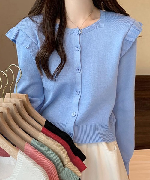 Miniministore(ミニミニストア)の「ニットカーディガン ショルダーフリル(カーディガン/ボレロ・レディース・ホワイト/ピンク/レッド/ミント/ブルー/ブラック/ベージュ・FREE)」の14枚目の写真