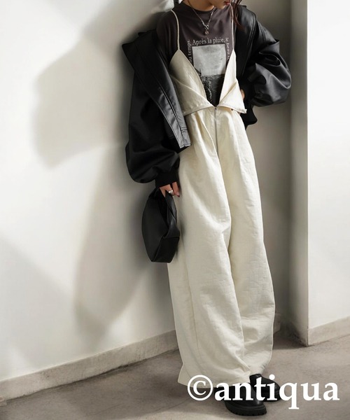 antiqua(アンティカ)の「キルトオールインワン(つなぎ/オールインワン・レディース・カーキ/オフホワイト/ブラック・ONESIZE)」の7枚目の写真