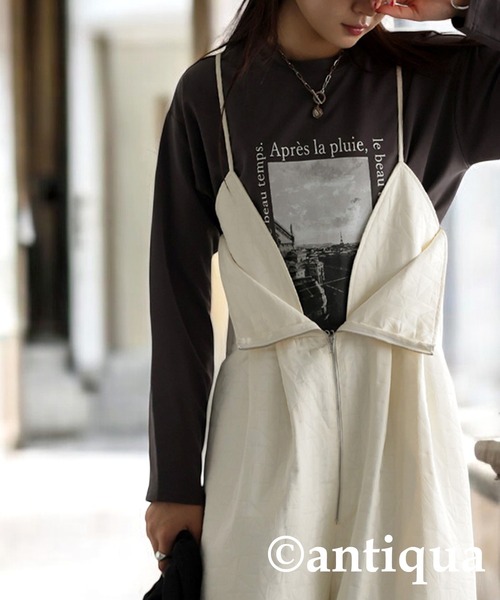 antiqua(アンティカ)の「キルトオールインワン(つなぎ/オールインワン・レディース・カーキ/オフホワイト/ブラック・ONESIZE)」の4枚目の写真