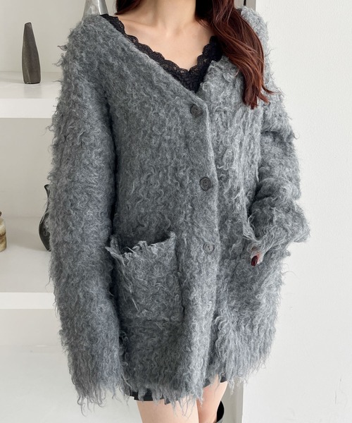 Heather（ヘザー）の「シャギーチュニックカーディガン　153012（カーディガン/ボレロ・レディース・アイボリー/グレー/ベージュ/ブルー/ピンク/レッド・FREE）」の3枚目の写真