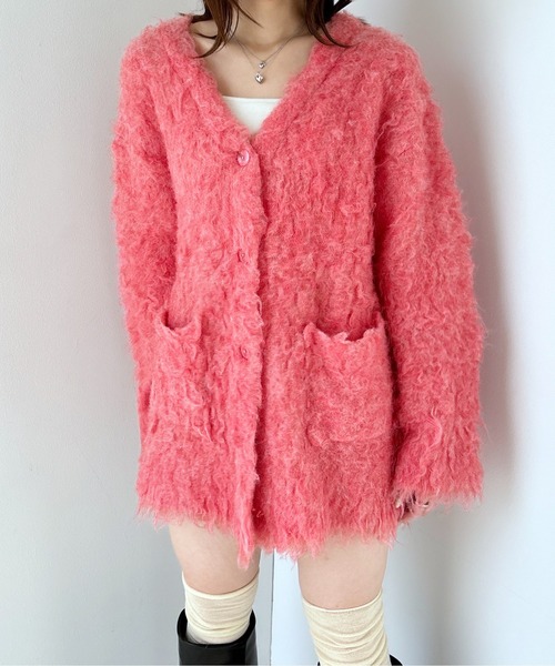 Heather（ヘザー）の「シャギーチュニックカーディガン　153012（カーディガン/ボレロ・レディース・アイボリー/グレー/ベージュ/ブルー/ピンク/レッド・FREE）」の6枚目の写真