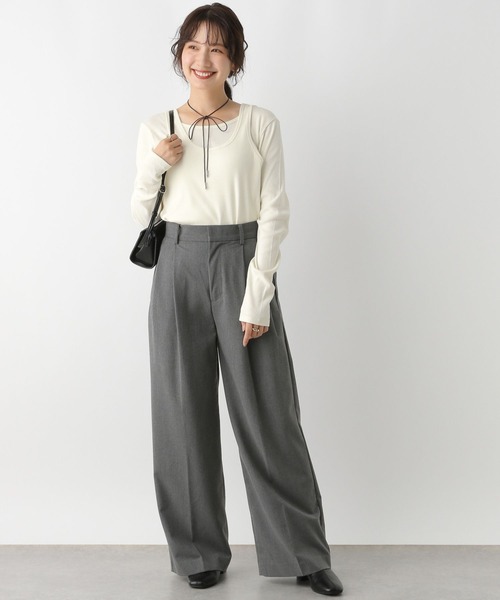 LEPSIM（レプシィム）の「2PレイヤードタンクロンT　153255（Tシャツ/カットソー・レディース・オフホワイト/チャコールグレー・FREE）」の4枚目の写真