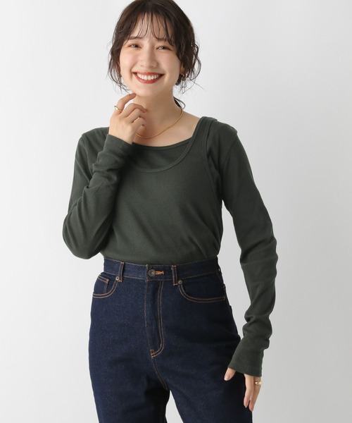 LEPSIM（レプシィム）の「2PレイヤードタンクロンT　153255（Tシャツ/カットソー・レディース・オフホワイト/チャコールグレー・FREE）」の5枚目の写真