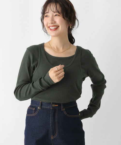 LEPSIM（レプシィム）の「2PレイヤードタンクロンT　153255（Tシャツ/カットソー・レディース・オフホワイト/チャコールグレー・FREE）」の6枚目の写真