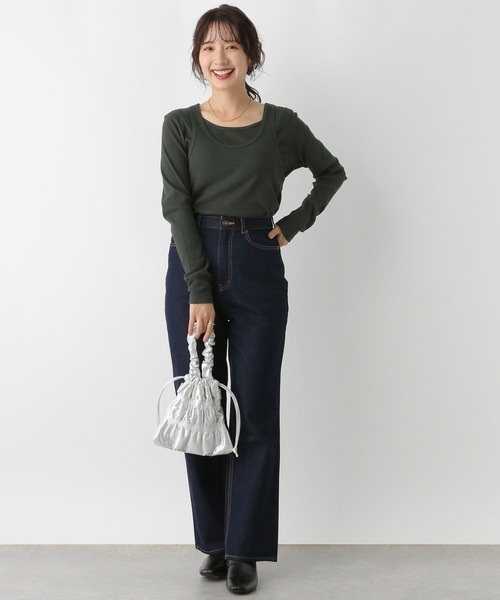 LEPSIM（レプシィム）の「2PレイヤードタンクロンT　153255（Tシャツ/カットソー・レディース・オフホワイト/チャコールグレー・FREE）」の9枚目の写真