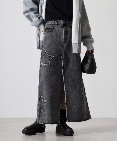 週末セール！デニムパッチワーク☆ワイドパンツxフリルスカート☆セットアップ Freada（フリーダ） スカート デニム パッチワーク スカート