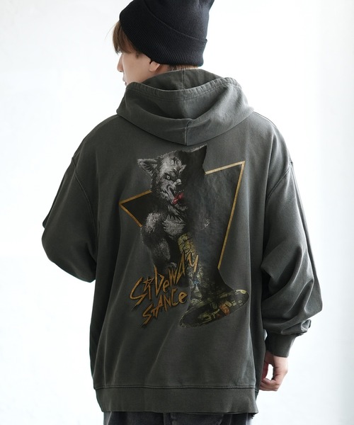 SIDEWAY STANCE（サイドウェイスタンス）の「【SIDEWAY STANCE】ピグメント プリント スウェット プルパーカー（パーカー・メンズ・ブラック/ブラウン系/ブラウン/ブラック系・SMALL/MEDIUM/LARGE/X-LARGE）」の3枚目の写真