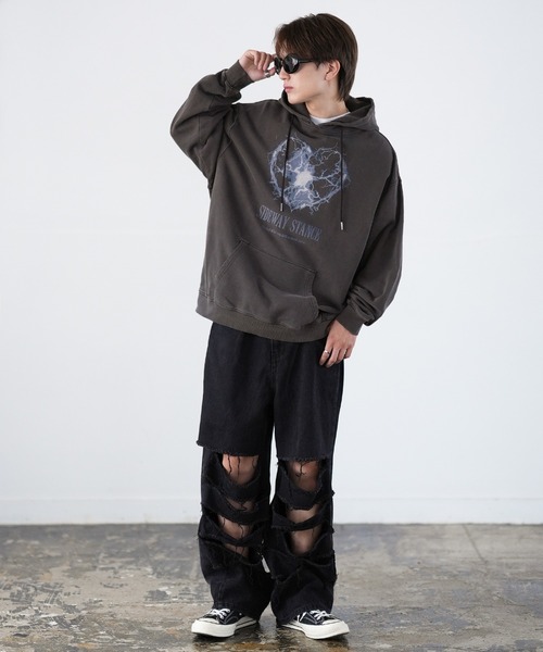 SIDEWAY STANCE（サイドウェイスタンス）の「【SIDEWAY STANCE】ピグメント プリント スウェット プルパーカー（パーカー・メンズ・ブラック/ブラウン系/ブラウン/ブラック系・SMALL/MEDIUM/LARGE/X-LARGE）」の17枚目の写真