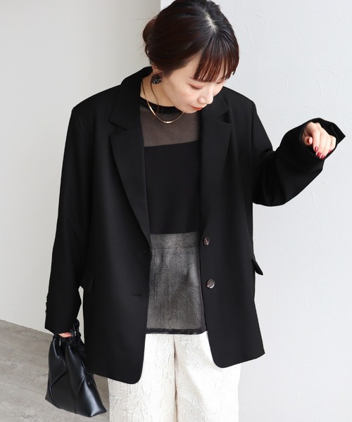 reca（レカ）の「【セットアップ可】オーバーサイズツイルジャケット（スーツジャケット・レディース・ブラック/ブラウン・FREE）」の5枚目の写真