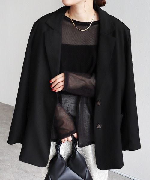 reca（レカ）の「【セットアップ可】オーバーサイズツイルジャケット（スーツジャケット・レディース・ブラック/ブラウン・FREE）」の6枚目の写真