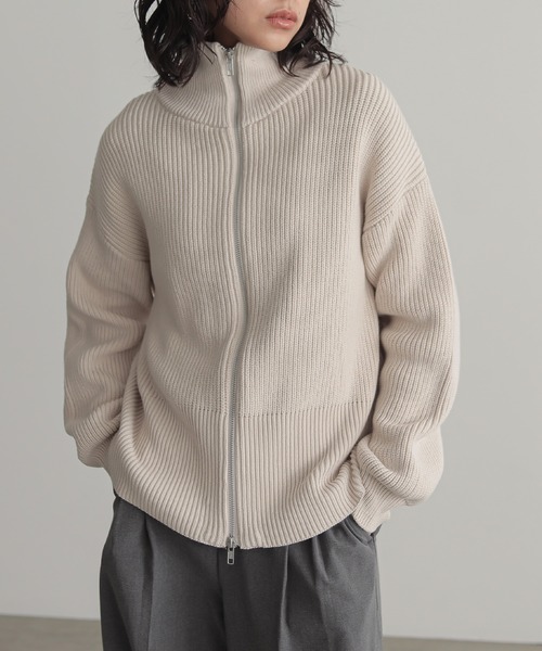 for/c(フォーシー)の「ダブルジップニットブルゾン【サスティナブル】(ニット/セーター・レディース・アイボリー/ブラック/グレー・M/L)」の2枚目の写真