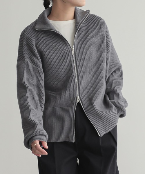 for/c(フォーシー)の「ダブルジップニットブルゾン【サスティナブル】(ニット/セーター・レディース・アイボリー/ブラック/グレー・M/L)」の4枚目の写真