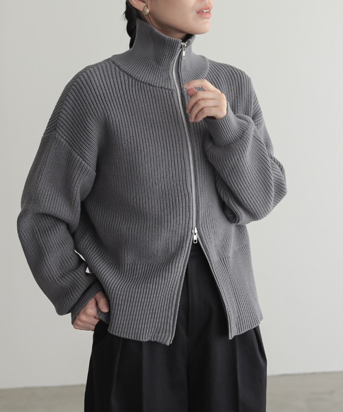 for/c(フォーシー)の「ダブルジップニットブルゾン【サスティナブル】(ニット/セーター・レディース・アイボリー/ブラック/グレー・M/L)」の8枚目の写真