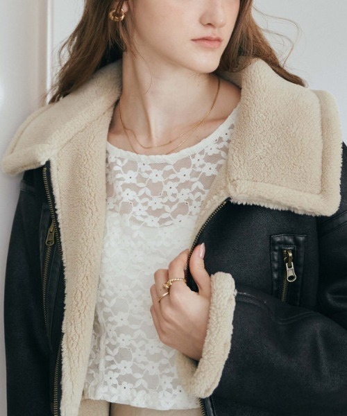 archives（アルシーヴ）の「ムートンライダースジャケット（ムートンコート・レディース・ブラウン/ブラック/アイボリー・MEDIUM）」の5枚目の写真