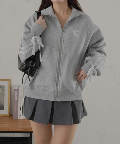 Ambre Neige（アンブルネージュ）の「レースライントラックジャケット/WEB/EC限定商（スウェット・レディース・杢グレー/ネイビー・FREE）」の6枚目の写真