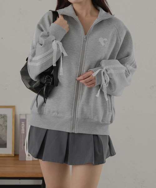 Ambre Neige（アンブルネージュ）の「レースライントラックジャケット/WEB/EC限定商（スウェット・レディース・杢グレー/ネイビー・FREE）」の7枚目の写真