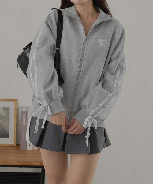 Ambre Neige（アンブルネージュ）の「レースライントラックジャケット/WEB/EC限定商（スウェット・レディース・杢グレー/ネイビー・FREE）」の8枚目の写真