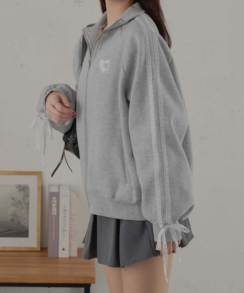 Ambre Neige（アンブルネージュ）の「レースライントラックジャケット/WEB/EC限定商（スウェット・レディース・杢グレー/ネイビー・FREE）」の9枚目の写真