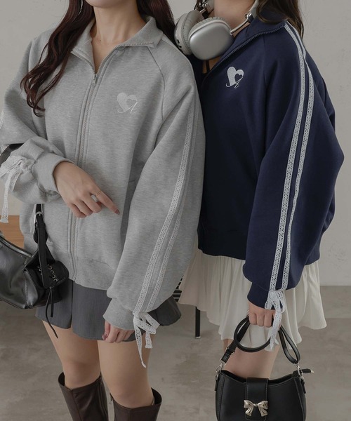 Ambre Neige（アンブルネージュ）の「レースライントラックジャケット/WEB/EC限定商（スウェット・レディース・杢グレー/ネイビー・FREE）」の14枚目の写真