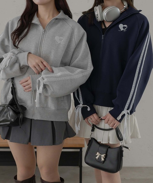 Ambre Neige（アンブルネージュ）の「レースライントラックジャケット/WEB/EC限定商（スウェット・レディース・杢グレー/ネイビー・FREE）」の15枚目の写真