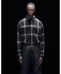 【エンポリオ アルマーニ】ASV ブラックブルー カプセルコレクション シャツ ウール混紡クロス チェック