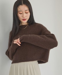 ドゥロワー ボートネック カシミヤ ファー 半袖 ニット セーター ブラウン ニット/セーター（ブラウン/茶色系・ボートネック）ファッション