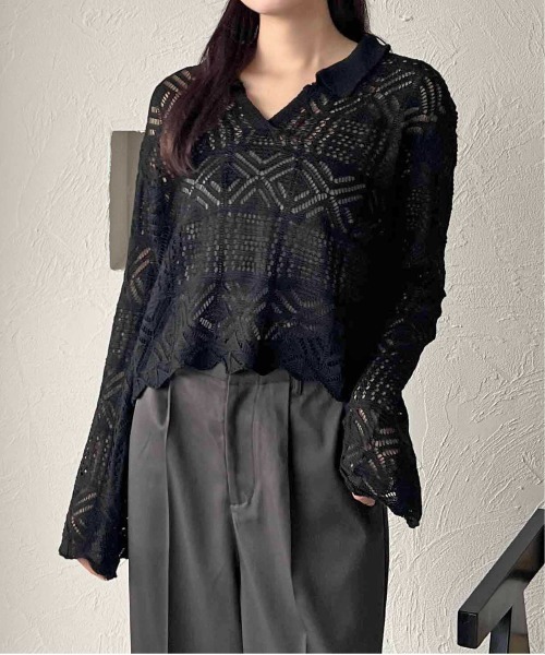 apres jour clair(アプレジュールクレア)の「【apres jour clair】透かし編みニット【ZOZOTOWN限定アイテム】(ニット/セーター・レディース・ブラック/ベージュ/モカ・フリー)」の4枚目の写真