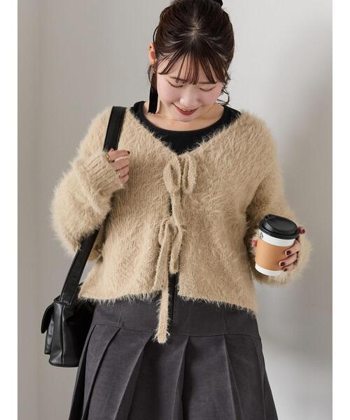 ehka sopo（エヘカソポ）の「◎前後2WAYシャギーリボンカーディガン（カーディガン/ボレロ・レディース・キナリ/ベージュ/グレー・F）」の3枚目の写真