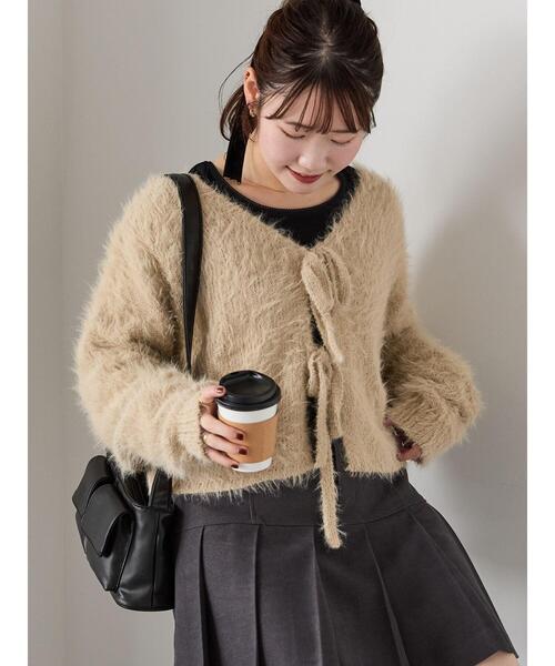 ehka sopo（エヘカソポ）の「◎前後2WAYシャギーリボンカーディガン（カーディガン/ボレロ・レディース・キナリ/ベージュ/グレー・F）」の19枚目の写真