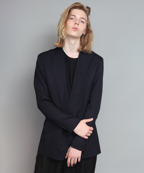 ato(アトウ)の「CLASSIC WOOL NO-COLLAR JACKET(ノーカラージャケット・メンズ・ネイビー/チャコールグレー・44/46/48)」の1枚目の写真