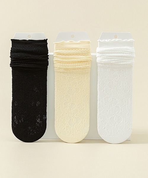 c.u.l（シーユーエル）の「フラワー ストライプ柄 レースソックス 足袋ソックス cula1043（ソックス/靴下・レディース・ブラック/ホワイト/ライトイエロー・FREE）」の9枚目の写真