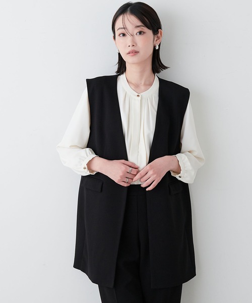 anyfee（エニフィー）の「【anyfee】パネルラインベスト（ジレ）/セレモニー オケージョン オフィス（上下別売り）（スーツベスト・レディース・ブラック/グレー/ベージュ/ネイビー・LL/3L/4L/5L）」の2枚目の写真