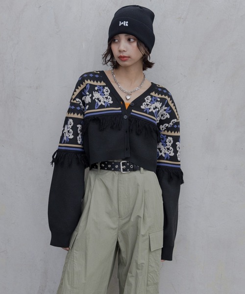 PAGEBOY(ページボーイ)の「ボヘミアンフリンジカーディガン(カーディガン/ボレロ・レディース・ブラック/オフホワイト・FREE)」の10枚目の写真