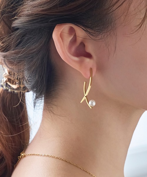 ビジューラインパールピアス（ゴールド） ビジューラインパールピアス(ゴールド) | STELLAR HOLLYWOOD
