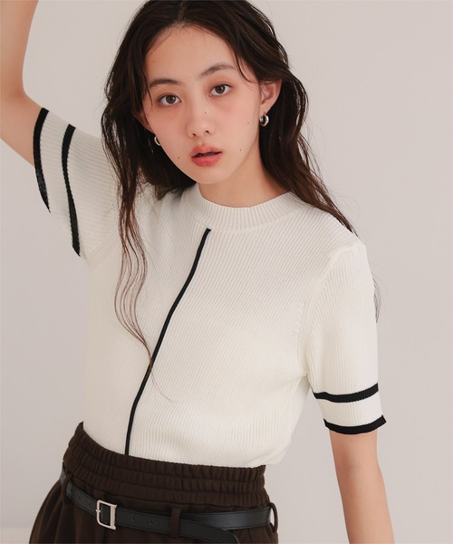 miette(ミエット)の「配色ラインリブトップス(ニット/セーター・レディース・オフホワイト/グレー/ネイビー/ライトベージュ・FREE)」の9枚目の写真