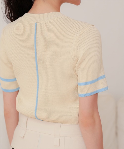 miette(ミエット)の「配色ラインリブトップス(ニット/セーター・レディース・オフホワイト/グレー/ネイビー/ライトベージュ・FREE)」の14枚目の写真