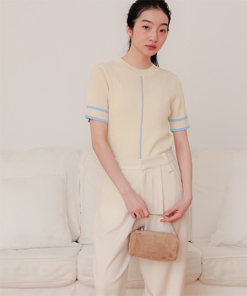 miette(ミエット)の「配色ラインリブトップス(ニット/セーター・レディース・オフホワイト/グレー/ネイビー/ライトベージュ・FREE)」の15枚目の写真