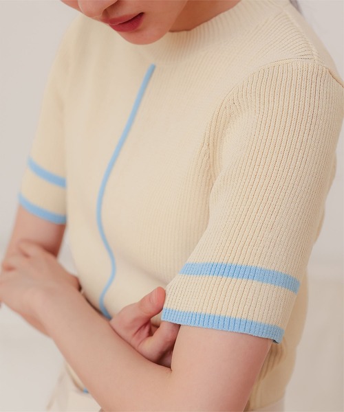 miette(ミエット)の「配色ラインリブトップス(ニット/セーター・レディース・オフホワイト/グレー/ネイビー/ライトベージュ・FREE)」の16枚目の写真